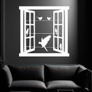 Open Window Design with Birds Silhouette Metal Wall Art