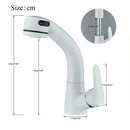 White plastic kitchen sink faucet with curved spout and single lever