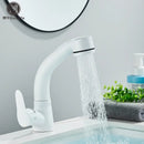 White plastic kitchen sink faucet with curved spout and single lever