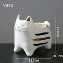 White porcelain cat vase with gold trim living room decor ornament