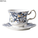 White porcelain classic blue & gold tea cup set dining room scalloped