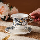 White porcelain classic blue & gold tea cup set dining room scalloped
