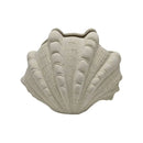White ridged ceramic clam shell vase living room decor