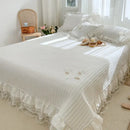 White ruffled quilted bedspread coverlet bedroom lace embroidery