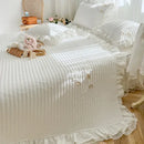 White ruffled quilted bedspread coverlet bedroom lace embroidery