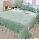 White ruffled quilted bedspread coverlet bedroom lace embroidery