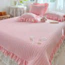 White ruffled quilted bedspread coverlet bedroom lace embroidery
