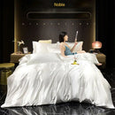 White satin silk blend duvet cover set bedroom bedspread