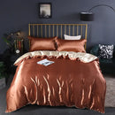 White satin silk blend duvet cover set bedroom bedspread