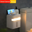 White smart sensor toilet paper holder with induction light bathroom