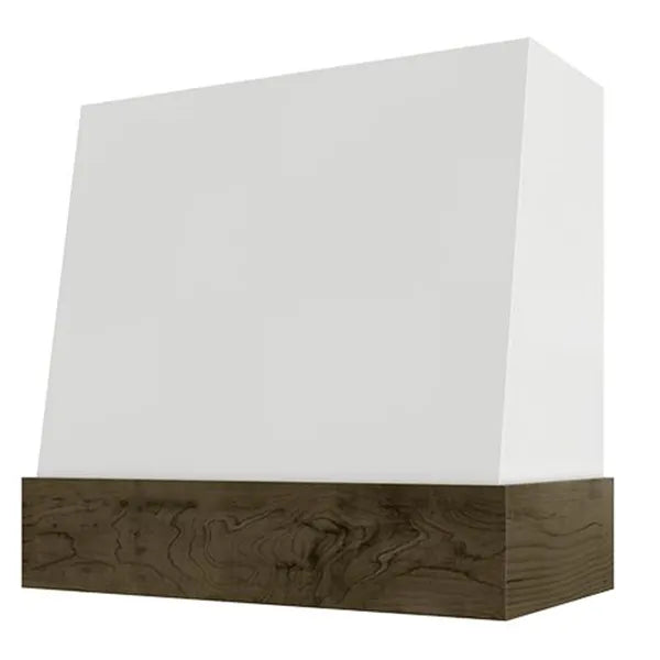 White Wood Range Hood With Angled Front and Walnut Band - 30", 36", 42", 48", 54" and 60" Widths Available