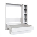 Easy-Lift Full Murphy Wall Bed in White with Bookshelf