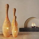 Wicker dark brown bamboo floor lamp living room warm light decor