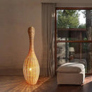 Wicker dark brown bamboo floor lamp living room warm light decor