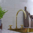 Widespread 3 Holes Solid Unlacquered Brass Faucet, Vanity Sink Faucet, Antique Brass Bathroom Faucet