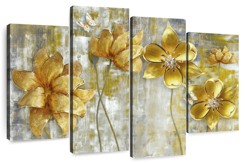 Large Golden Flowers Wall Art