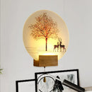 DecorBites™ Nordic Deer Tree Mural LED Wall Sconce in Wood with Pull Chain - Acrylic Workshop Lamp