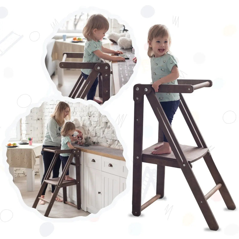 Wooden Step Stool for Preschool - Kid Chair That Grows - Chocolate