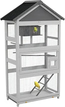 Modern gray wooden bird aviary garden multi level outdoor cage