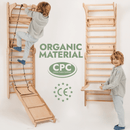 Wooden Swedish Wall / Climbing ladder for Children + Swing Set + Slide Board + Art Add-on