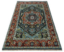 Wool 6x9 Blue and Rust Traditional Persian Antique Area Rug | TRDCP196B69