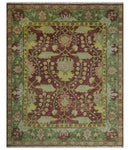 Wool Traditional Brown, Green and Beige 8x10 Floral Hand knotted Oushak Area Rug