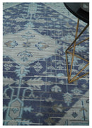 Woolen 8x10 Navy Blue and Beige Traditional Hand Knotted Wool Area Rug