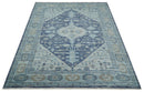 Woolen 8x10 Navy Blue and Beige Traditional Hand Knotted Wool Area Rug