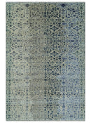 Woolen Modern Contemporray Wool Beige, Blue and Silver Hand knotted Rug