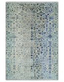 Woolen Modern Contemporray Wool Beige, Blue and Silver Hand knotted Rug