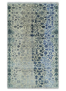 Woolen Modern Contemporray Wool Beige, Blue and Silver Hand knotted Rug