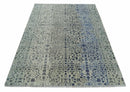 Woolen Modern Contemporray Wool Beige, Blue and Silver Hand knotted Rug