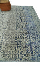 Woolen Modern Contemporray Wool Beige, Blue and Silver Hand knotted Rug
