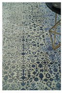 Woolen Modern Contemporray Wool Beige, Blue and Silver Hand knotted Rug
