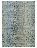 Woolen Modern Contemporray Wool Beige, Blue and Silver Hand knotted Rug