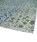 Woolen Modern Contemporray Wool Beige, Blue and Silver Hand knotted Rug