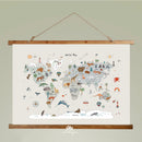 Wooden Hangers Tapestry World Map - Fabric Nursery Wall Banner Art
