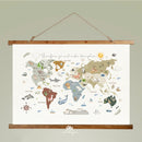 Wooden Hangers Tapestry World Map - Fabric Nursery Wall Banner Art