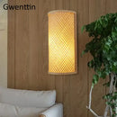 Woven bamboo wall lights sconces for bedroom warm gold glow
