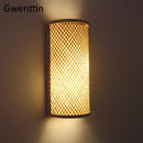 Woven bamboo wall lights sconces for bedroom warm gold glow