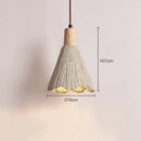 Woven beige pendant light with wood accents for bedroom