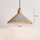 Woven beige pendant light with wood accents for bedroom