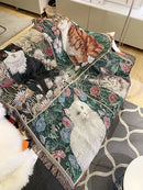 Woven colorful cat oil painting blanket bedroom throw decor