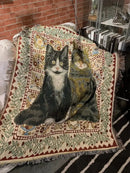Woven colorful cat oil painting blanket bedroom throw decor