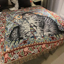 Woven colorful cat oil painting blanket bedroom throw decor