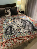 Woven colorful cat oil painting blanket bedroom throw decor