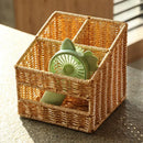 Woven tan desktop tissue box pen holder – living room organizer