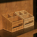 Woven tan desktop tissue box pen holder – living room organizer