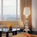 Woven white acrylic kabuki floor lamp for living room