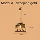 Wrought iron birdcage pendant lights dining room gold & green 4 bulb
